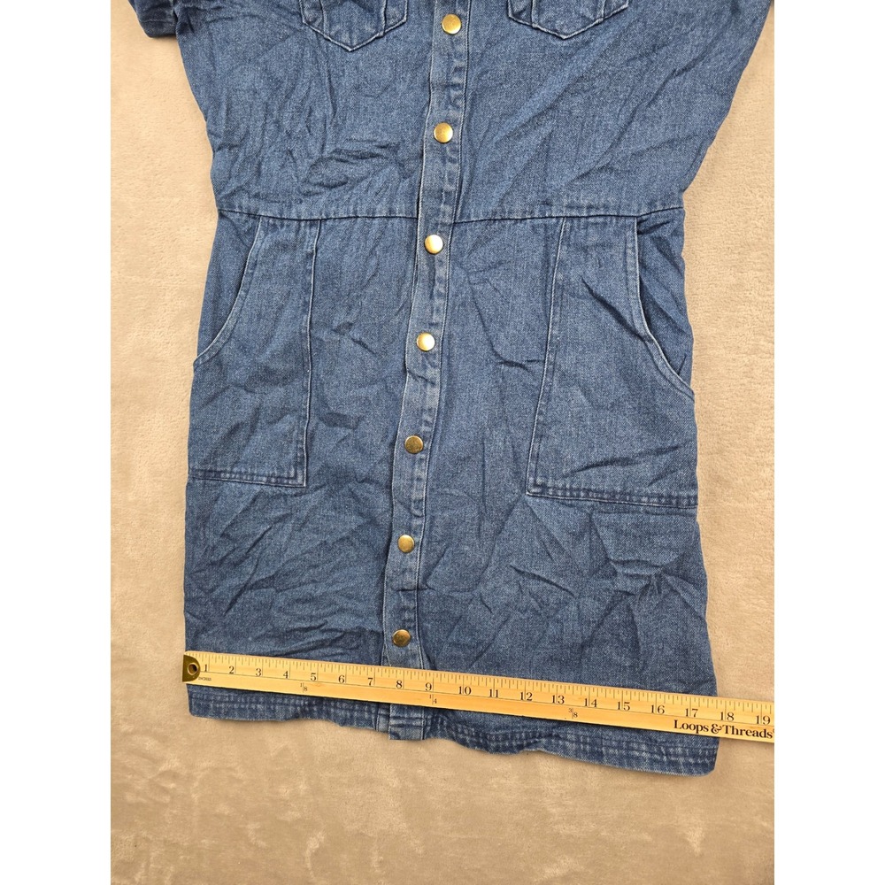 New Alexia Admor Denim Dress Womens M Blue Short Sleeve Snap Front Mini Pocket - Picture 6 of 11